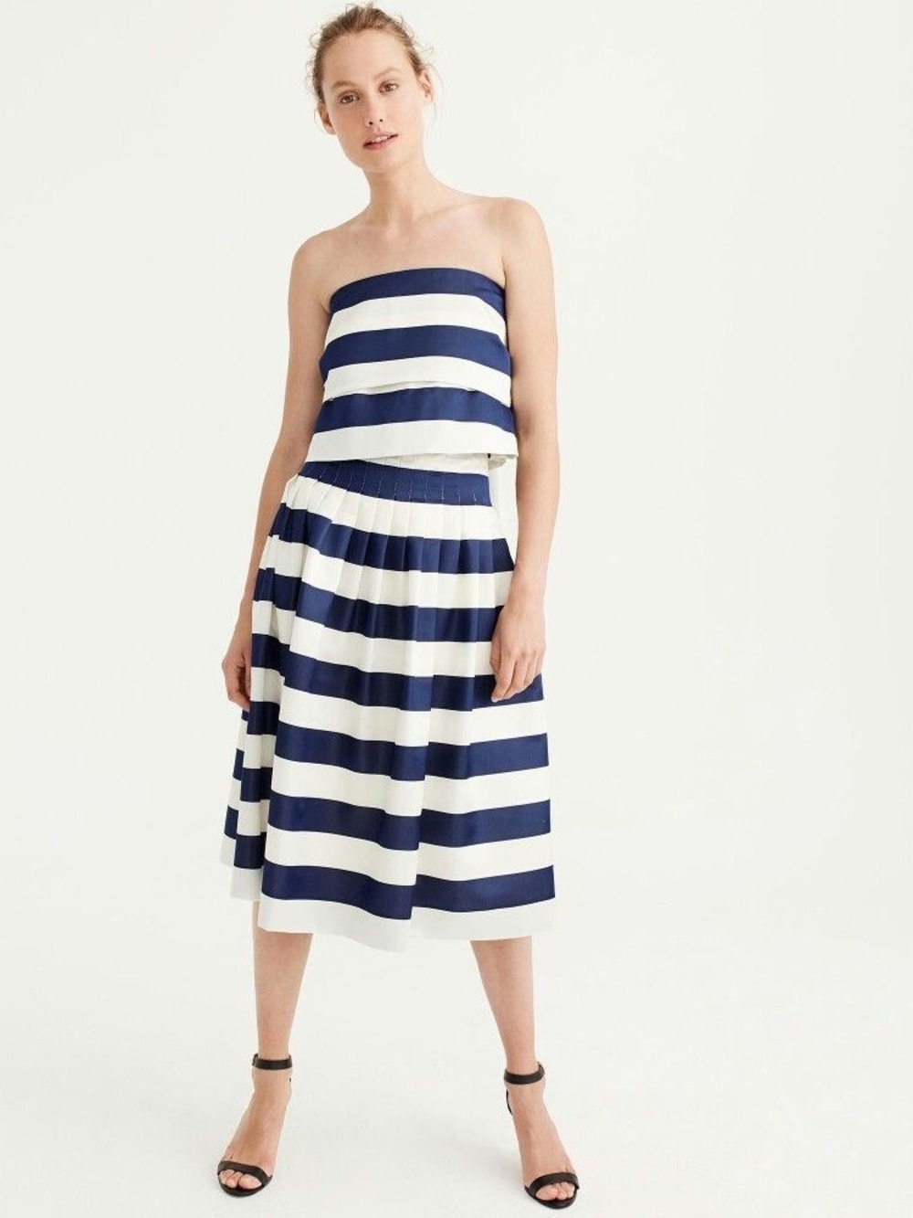 J.Crew Pleated Satin Top (6) & Skirt In Stripe (4) - EUC